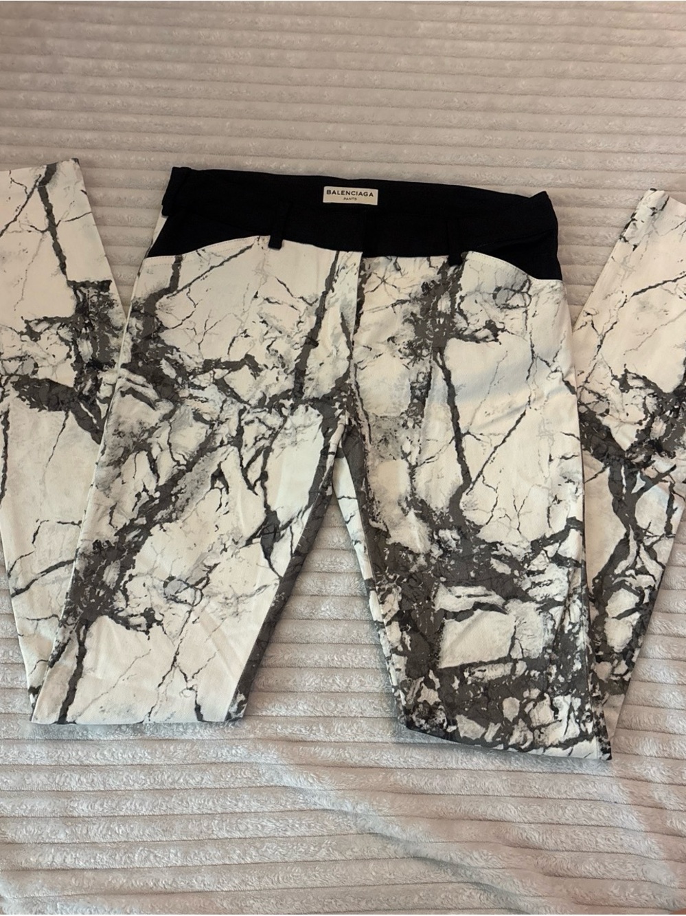 Balenciaga Women's Marble Print Skinny Jeans in White and Black